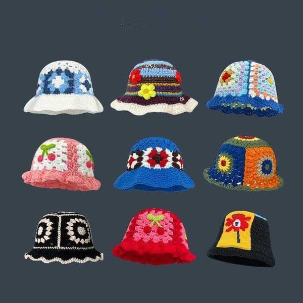 Ball Caps 2023 Flower Crochet Bucket Hat Women Spring Autumn Handmade Knit Beanies MENS Korean Fashion Beach Bikini Panama Winter Warm Cap z250217