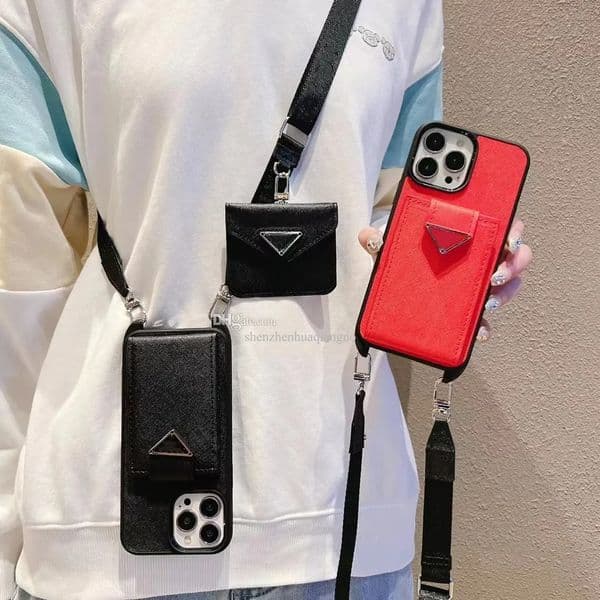 Official Designer Phone Case for iPhone 16 Pro Max 15 Pro Max Cases Apple iPhone 14 ProMax 12 13 15 Plus 16 Plus Case Luxury Crossbody P Card Holder Bag Wallet Mobile Cover