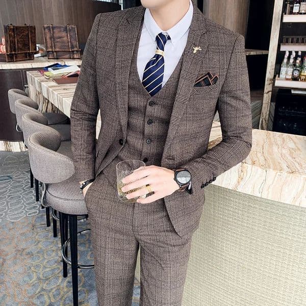 S-7XL JacketVestPants Fashion Boutique Lattice Formal Business Mens Suit 3Pcs Set Groom Wedding Dress Plaid Suit Show Stage 250214