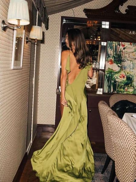 Elegant Green Satin Ruffles Sg Long Dress Women Sexy Backless Sleeveless Split Slim Dresses Lady 2025 New Party Club Vestidos