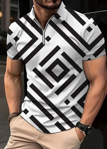 2024 Summer Mens Shirt Fashion Stripe Print Short Sleeved Flip Collar Large Casual Clothing Polo Shirts 250219