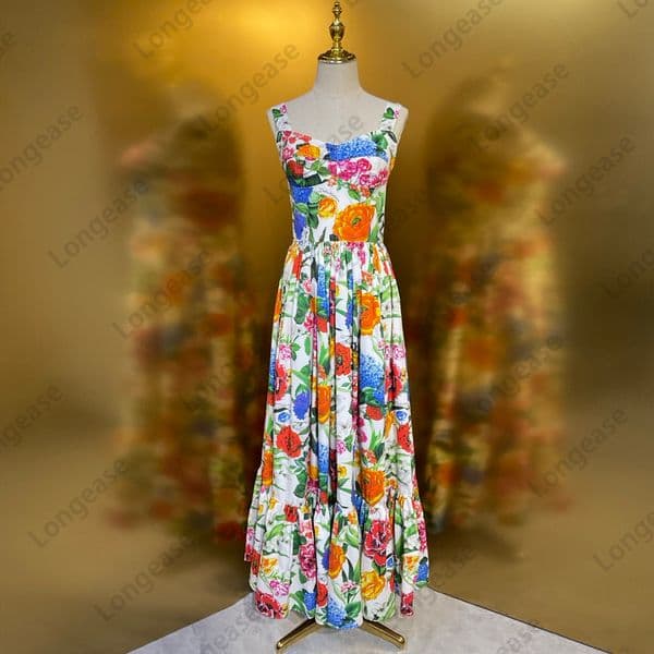 Womens designer clothing dress dress cotton floral print gathered waist sleeveless long dress designer dress summer dress plus size womens clothing designer