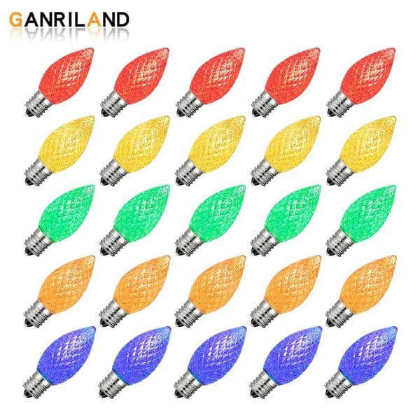 25PCS Shatterproo Faceted Candle Color Light Bulbs C7 Plastic Waterproof E12 Candelabra Base RGB Christmas Tree Decor LED Bulb Z250219