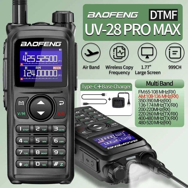 Baofeng UV-28 PRO Max Walkie Talkie 10W Multi-Band Wireless Copy Frequency Long Range Receiver Type-C AM Two Way Portable RadioXJ250219