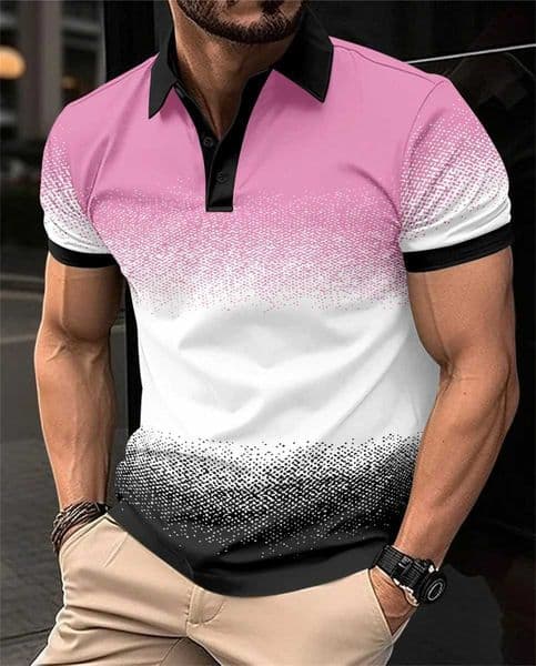 Summer Mens Fashion Color Gradient Print design daily leisure entertainment shopping comfortable short-sleeved POLO shirtXJ250219
