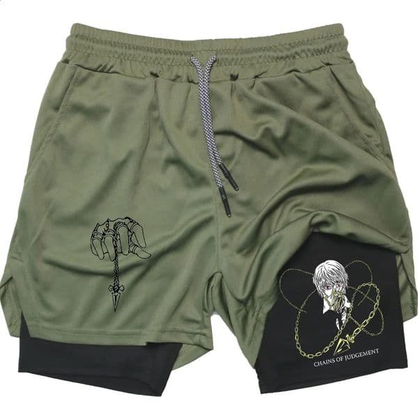 Anime Performance Shorts Kurapika Printed GYM Casual Sports Compression Workout Running Mesh 2 In 1 Sport Short Pants 250218
