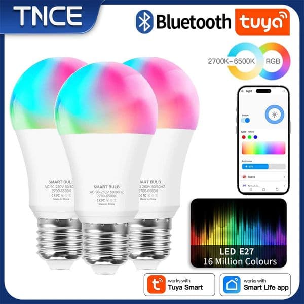 TNCE Tuya E27 Bluetooth 10/15W LED Bulb 2700-6500k Dimmable lamp 1600m color RGBCW Lights Work with Smart Life smart tube app Z250219
