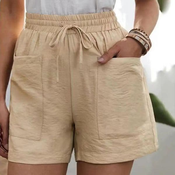 Womens casual shorts breathable elastic waist drawstring womens summer sports shorts solid color pocket set 250214