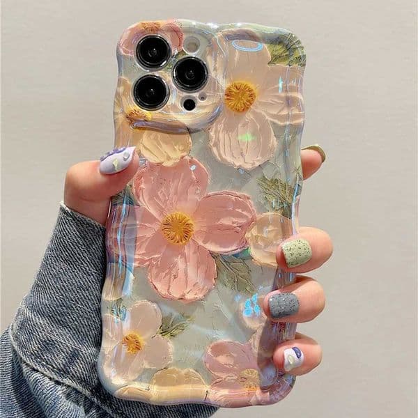 Retro Oil Painting Phone Case For iPhone 13 14 15 16 ProMax 12 11 Luxury Flower Print Shockproof Silicone Cover Artistic Decor M250219