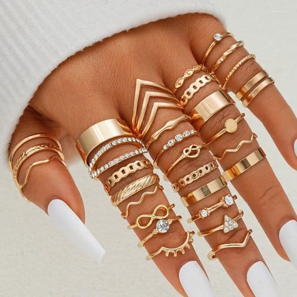 Cluster Rings 30-Piece Combo Women's Set Ladies Fashion Jewelry Luxury Designer Gold Plated Woman Finger Circle For Girls