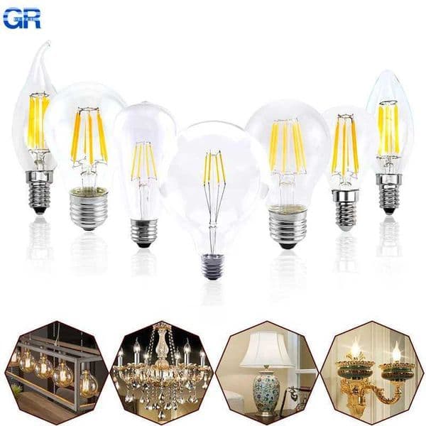 LED Retro Edition Bulb E14 E27 AC 220V 2W 4W 6W 8W Light Bulb C35 G45 A60 ST64 G80 G95 G125 Glass Filament Vintage COB Lamp Z250219