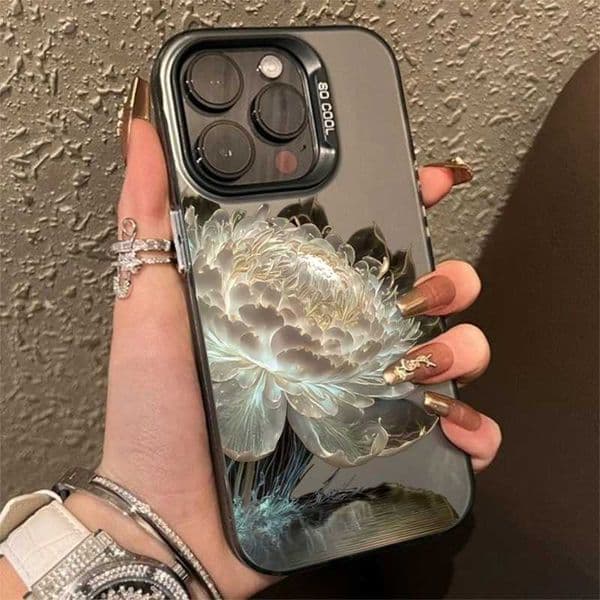 Luxury Lotus Flower Anti-drop Armour Case For iPhone 16 Pro Max 15 14 13 12 11 Pro XR XS X 7 8 Plus Lens protect plating Cover M250219