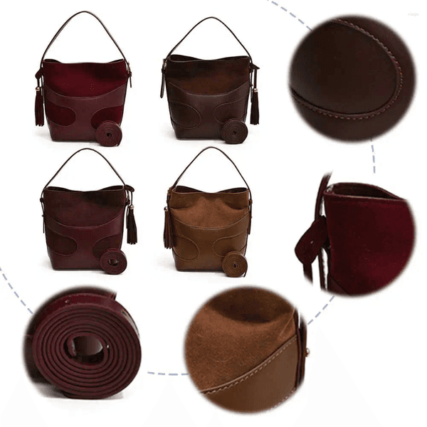 Totes Women Faux Suede Bucket Bag Patchwork Shoulder Large Capacity Fashion Tote Solid Color Trendy Satchel Chic Hobo hurenlakeshoes