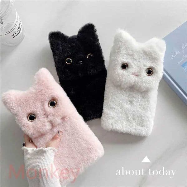 iPhone 12 Case Fur Plush 3D Cat Ears Phonecase For iPhone 15 14 13 Pro Max 11 12 6 7 8 Plus X XS MAX XR SE 3 Phone Holder Cover Z250220