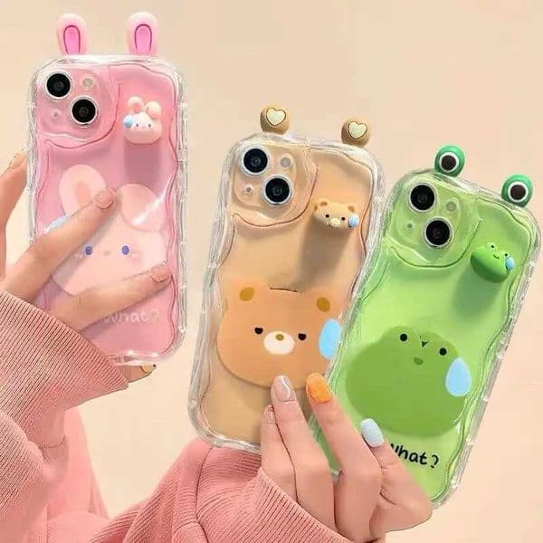 Phone Case For iPhone 16 15 Pro Max 14 11 13 12 Mini XR 8 7 Plus X XS SE 2020 2022 Cute 3D Bear Rabbit Ugly Frog Eyes Back Cover Z250220