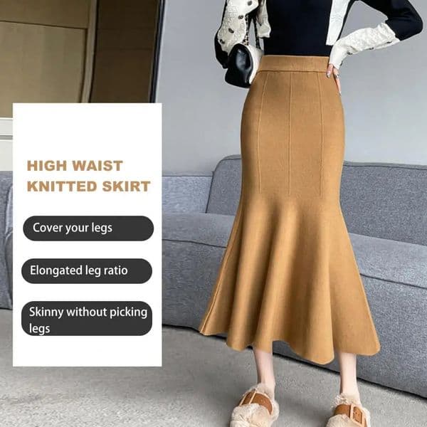 Breathable fish tail long skirt elegant high waisted office ladies breathable viscose fiber 250220