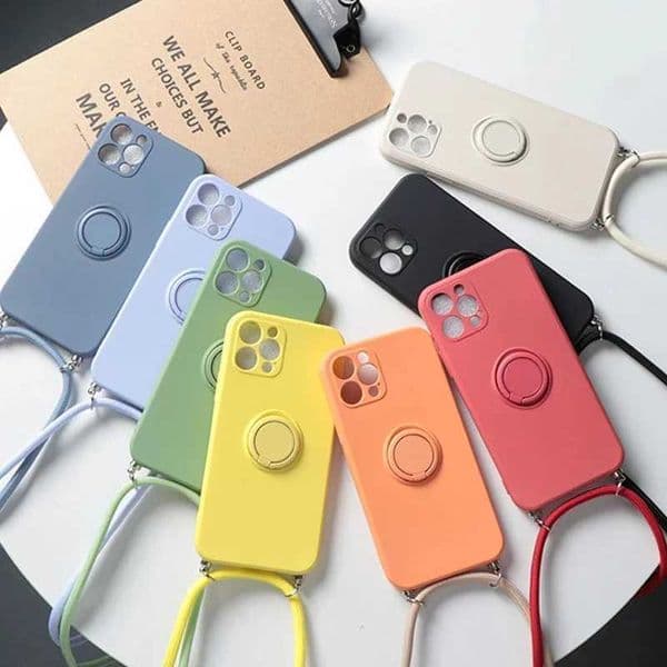 Necklace Lanyard Rope Ring Holder Strap Phone Case For iPhone 15 14 13 12 Mini 11 Pro MAX XS Max XR X SE2 7 8 6s Plus Soft Cover Z250220