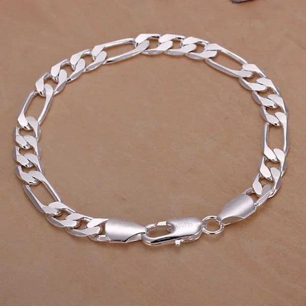 Fine 925 Sterling silver bracelets 6-8mm Women Men chain wedding fashion top quality Silver Jewelry Figaro 20cmXJ250219