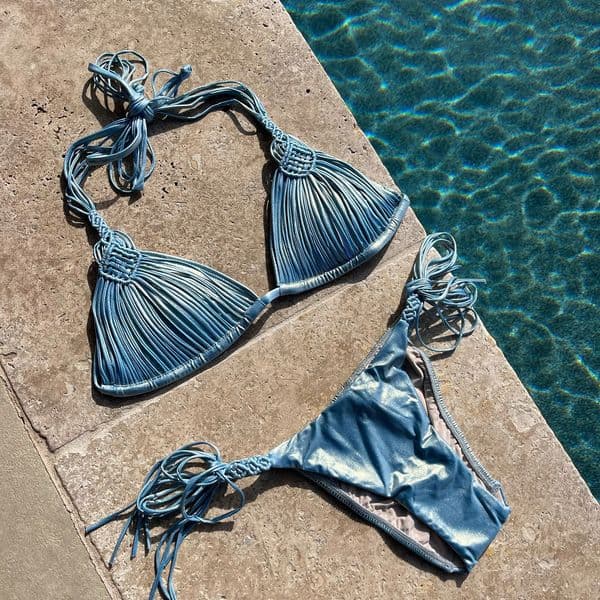 Sexy woven bikini swimsuit Brazilian bikini swimsuit set womens swimsuit high leg suspender two-piece swimsuit summer womens swimsuit 250220