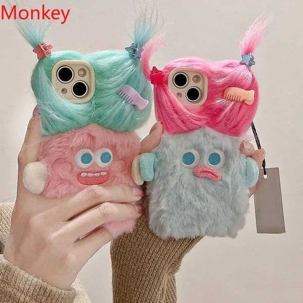 3D Cartoon Girl Fluffy Cute Phone Case For iPhone 16 Pro Max Case 15 Plus 14 13 12 11 W Winter Color Soft Silicone Cover Gift Z250220