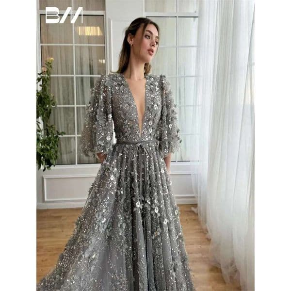 Bright Half Sleeve Sequins 3d Pastrol Ball Gown R A Ha Tail Romantic Party Dress Custom prom