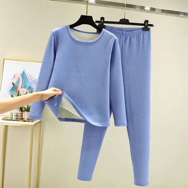 2 PcsSet Winter Top Pants Set Plush Round Neck Long Sleeve Elastic Waist Warm Soft Homewear Pajamas Thermal Underwear 250220BANJIA