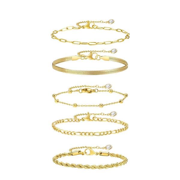 Gold Plated Bracelets Set for Women 5pcs Chain Link Stainl Steel Statement Bracelet Stackable Layered Jewelry AdjustableXJ250219