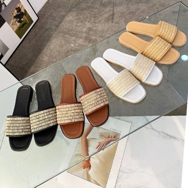 Designer Sandals Women slippers Luxury Raffia shoes Flat Slides Summer genuine leather Outdoor Loafers Beachwear Slippers