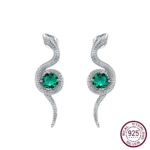 Diamond Serpentine Womens Earrings S925 Pure Silver Emerald Wrapped Snake European and American Style 250220