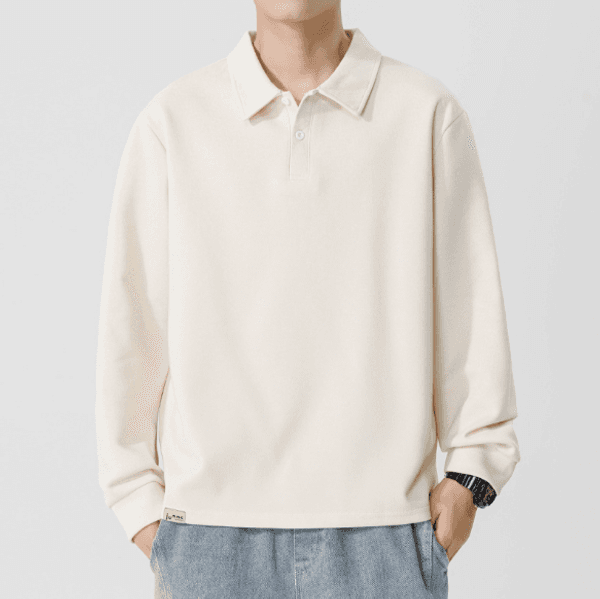 208 Men Long-sleeved Autumn and Winter Heavy Loose Solid Color Lapel Youth Casual thumbnail 2