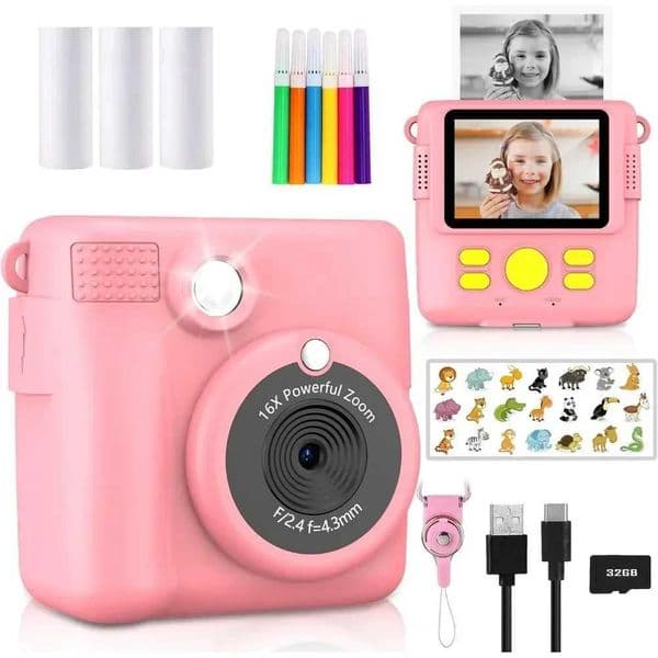Instant Print Camera for Kids Camera for Toddler with Multi-Image Christmas Birthday Gifts for 3-12-Year-Old Boys and Girls Z250220