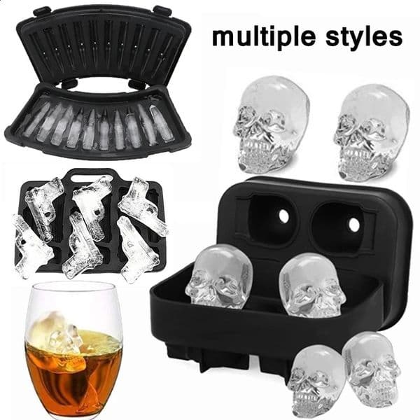 Skull Ice Cube Mold Bar Accessories Diy Creative 3d Black Silicone Mold Whiskey Cocktail Red Wine Ice Cube Mold BarTool 250217BJ
