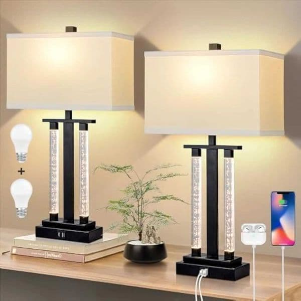 Modern Table Lamps Set of 2 3Way Lighting Modes Bedside Table Lamps for Bedroom Nightstand Table Lamps With USB Charging Port Z250220