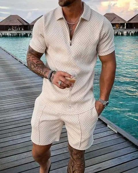 2024 New Summer Mens Shorts Set Short Sleeve Zip Polo Shirt Street T-shirt Two Piece Casual Sportswear W250221