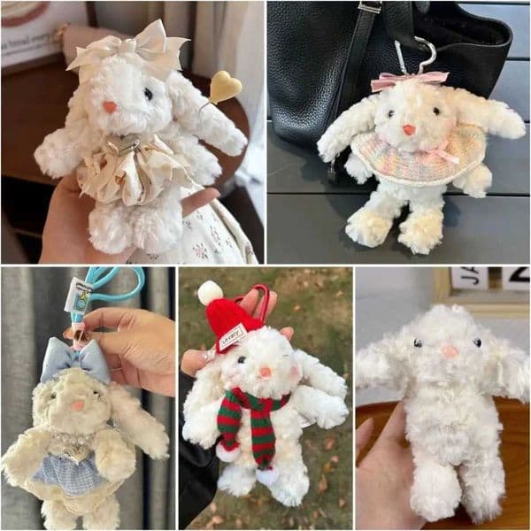 2026 New Soft 17Cm Plush Pendant Sweet Bunny With Red Hat Cartoon Rabbit Keychain Bag Accessory Gift Toys
