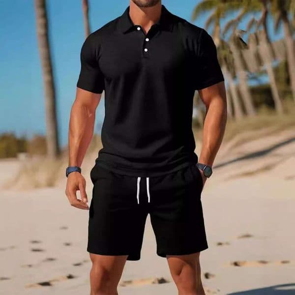 Men's Summer Casual T-Shirt Polo American Muscle Fiess Sports Solid Color Short Sleeved Shirt