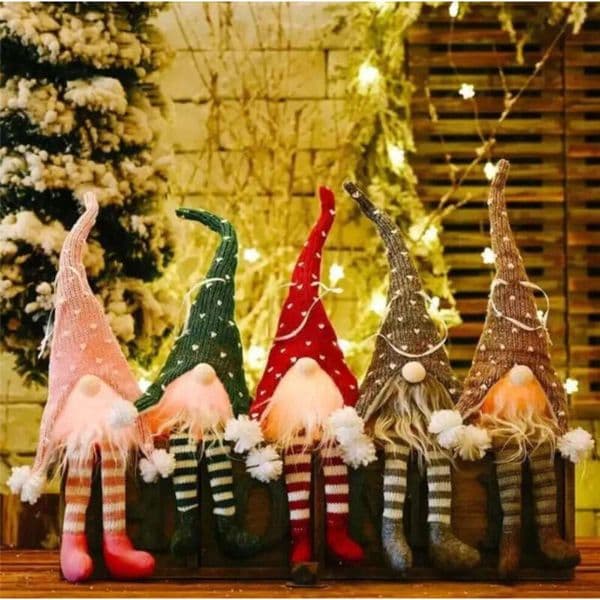 LED Light Christmas Decorations Tree Wool Gnome Doll Pendants Ornaments Knitting Crafts Kids Gift Xmas Party C0913