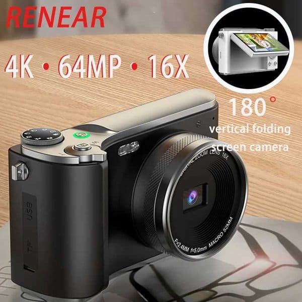 4K Digital Camera 64MP 16X Digital Zoom Vintage Vlog Photography Video Recorder 180 Flip Screen For Ins YouTube Selfile Web Cam Z250220