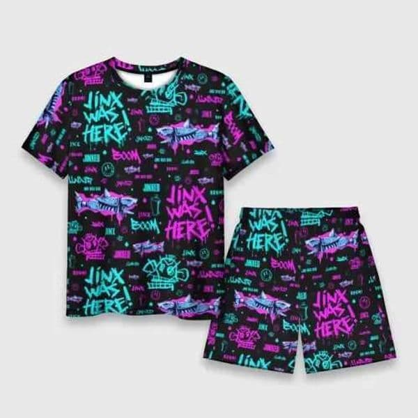 Anime Arcane 2 League Jinx Men T-shirts Shorts Sets 3D Print Tracksuit Outfits Plus Size Sportwear Suits Street TShirt Two Piece W250221