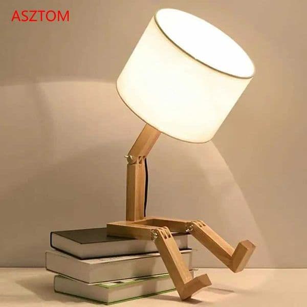 Nordic Wooden Robot Shaped Table Lamp Modern Living Room Bedroom bedside lamp Study Decor LED Desk Lamp E14 Z250220
