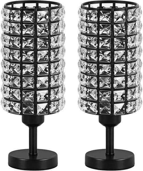 Elegant Crystal Table Lamps Set of 2 Black Modern Bedside Lamp Small Decorative Nightstand Lamp Black Desk Lamp for Living Room Z250220