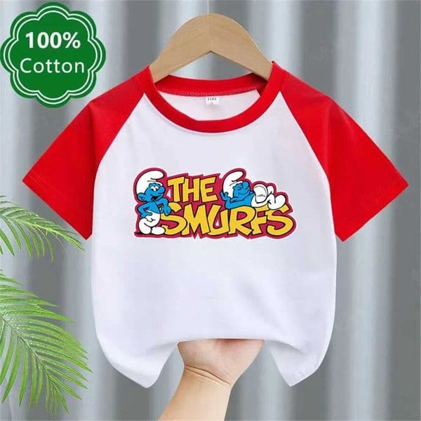 Summer Cotton Baby T-shirt Kids Smurf Short Sleeve Boys Girls Clothing Casual Street Creative Short Sleeve Ages 3-12 W250221