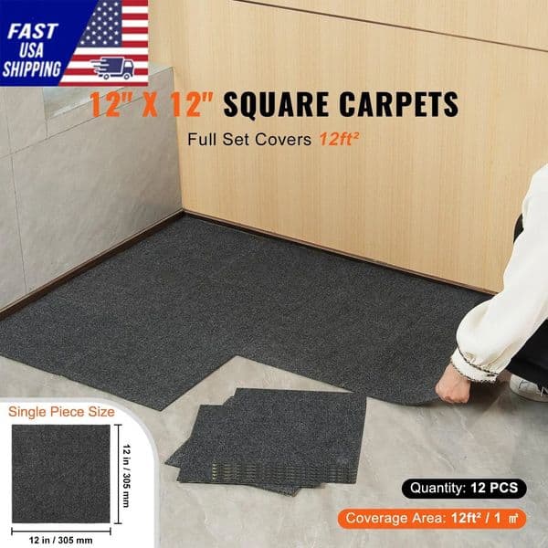 Carpet Tiles Peel and Stick 12 x Squares Self Adhesive Floor Tile Soft Padded Easy Install DIY 250213