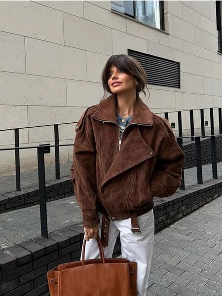Vintage Lapel Solid Color Zipper Short Jacket Womens Suede Cropped Casual Coat 2024 Autumn Woman Outerwears 250120