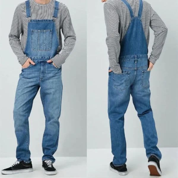Mens Street Denim Suspenders Pants 2025 Straight Long Jeans Mens Splicing Pockets Denim Trousers Vintage Washed Overalls Jumpsuit 250214