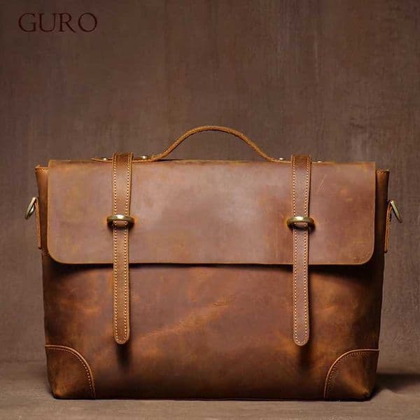 GURO Higher Quality Genuine Leather Handbag Mens Luxury Executive Briefcase Messenger Bag Man Travel Laptop Computer Bags Z250220