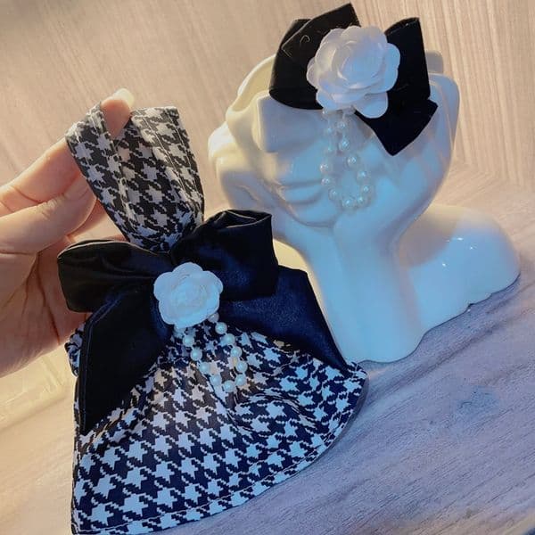 2025 new Fashionable Backless with Black Large Bow Decoration, Dress Hair Clip Set Combination, Summer Clothing for Small Medium Dog Teacup, Yorkshire XXS D20