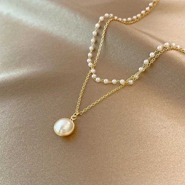 2024 New Womens Pearl Necklace Kpop Gold Color Beads Pendant Necklaces Goth Double Layer Chain Choker for Women Fashion JewelryXJ250222