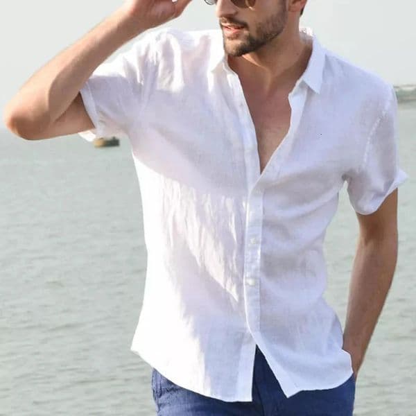 Mens Casual Short Sleeve Shirts Leisure Street Wear Lapel Buttondown Solid Color for Men Vintage Vacation Blouse M3XL 250222