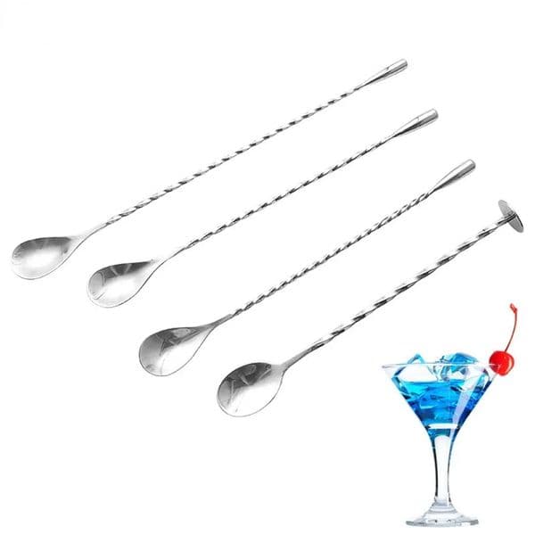 20/30/40cm Stainless Steel Stir Bar Spoon Mixing Ounces Cocktail Spoon Spiral Pattern Bartender Tools Teadrop Spoon Bar Tool 250217